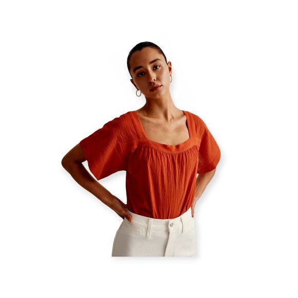 Madewell **Windowpane Square Neck** Top Medium **Cotton Blend** - Picture 13 of 13
